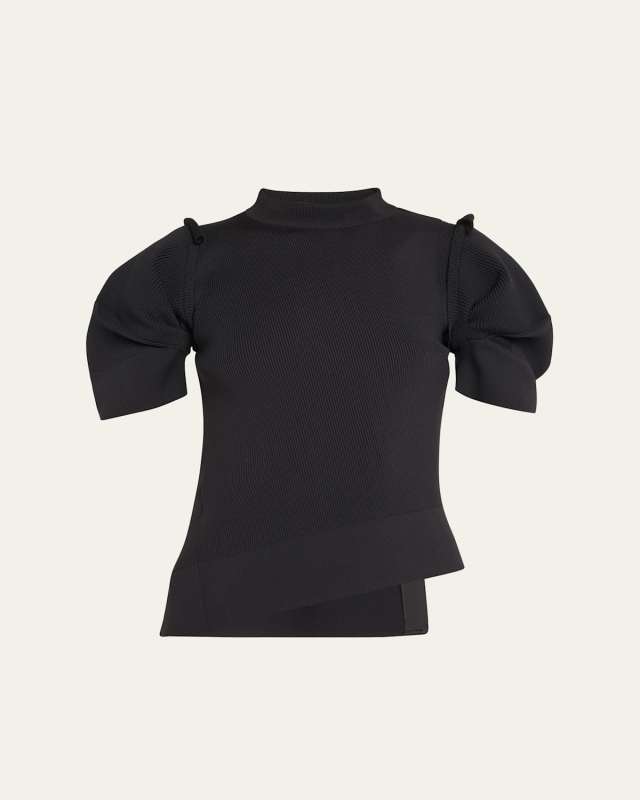 Asymmetric Pleated-Sleeve Sweater